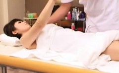 Subtitled pale Japan short hair milf erotic oil massage