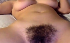 Sexy curvy amateur shows off hairy bush for cam