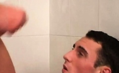 Cock tugged twink barebacked in shower