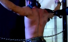 Muscular stud Derek Pain bound and flogged