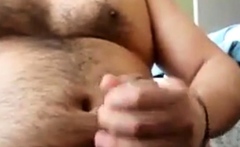 Chubby daddy bear jacking his uncut cock