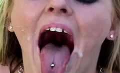 Sophie Dee recieves a warm dripping load of cum in her