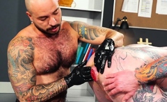 Tattooed hunk fisted by hairy BF