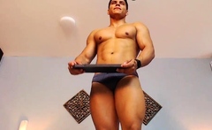 Latin Muscle Cheerful masturbating Part 5 doing a Cam Show