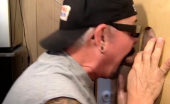 Gloryhole cum in mouth DILF sucks cock